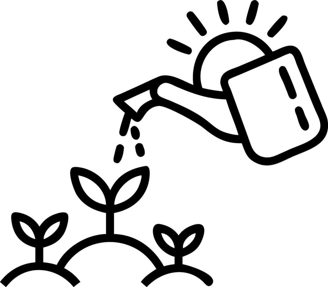 Close up of hand watering plants with sunlight vector