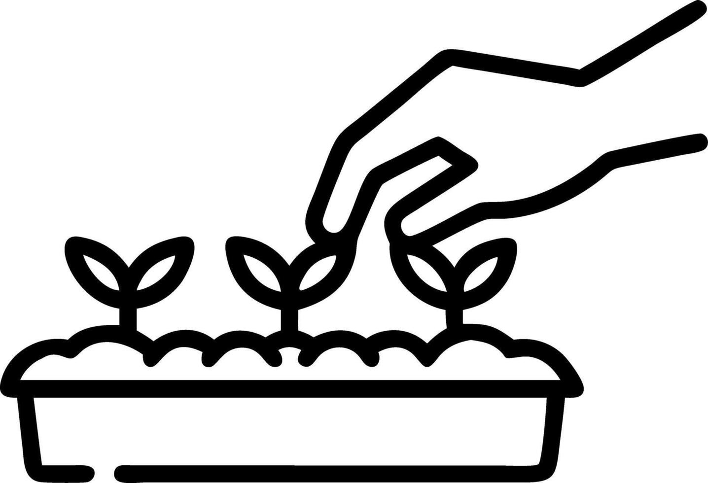 Close up of hand planting microgreens in an urban garden box vector