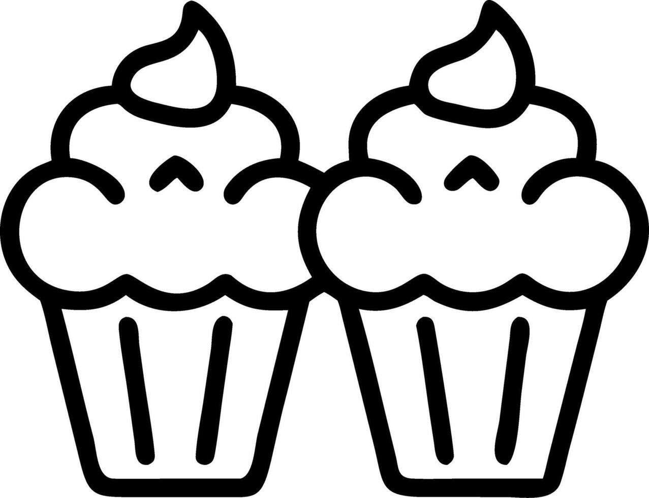 Close up of friends sharing cupcakes with colorful frosting copy space on side vector