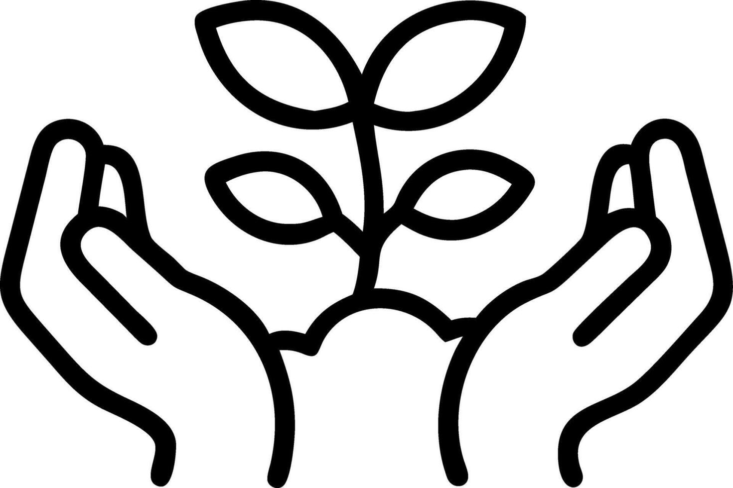 Close up of farmers hands holding fertile soil with seedlings vector