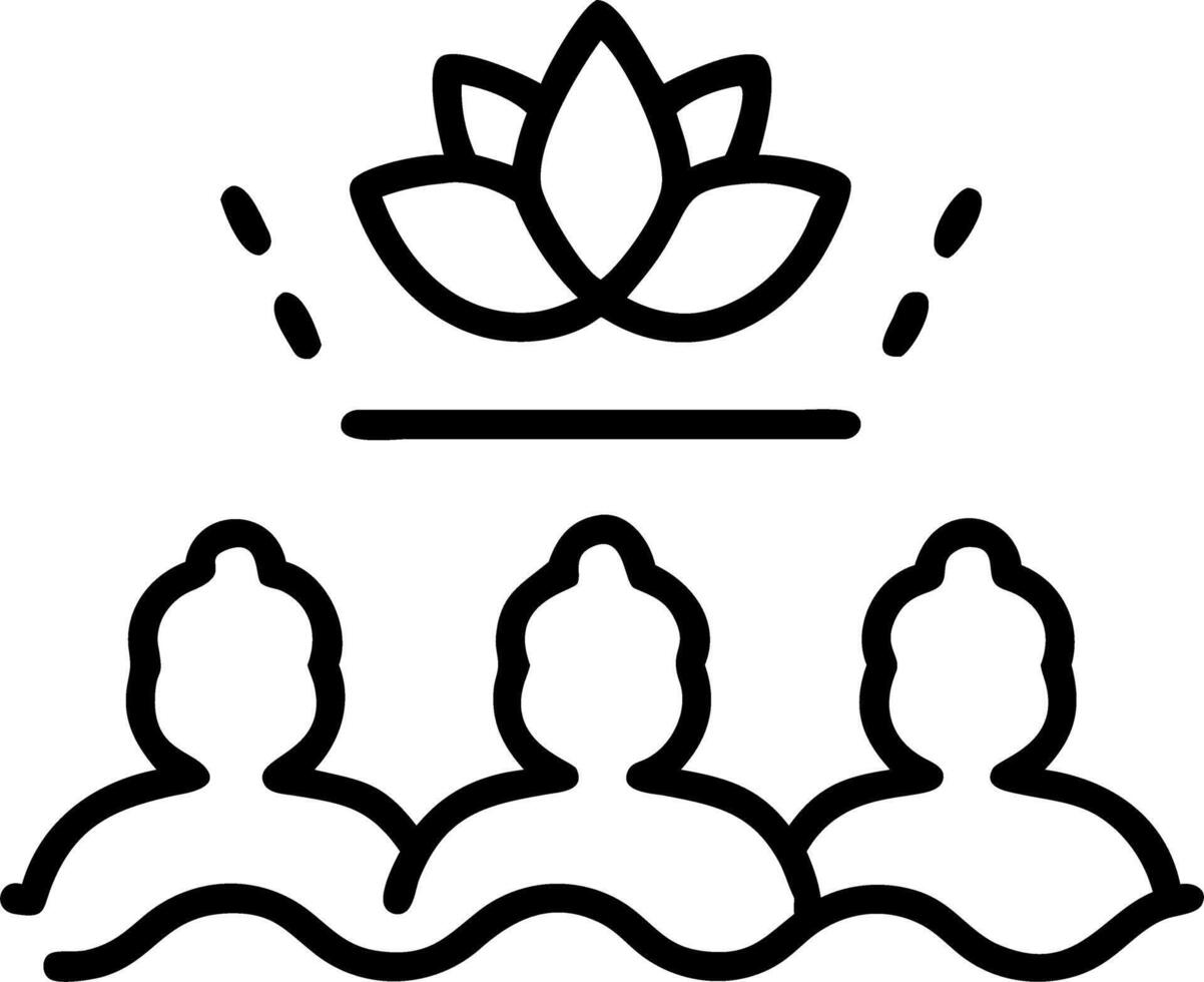 Close up of a tranquil waterfall with a group meditating nearby copy space above. vector