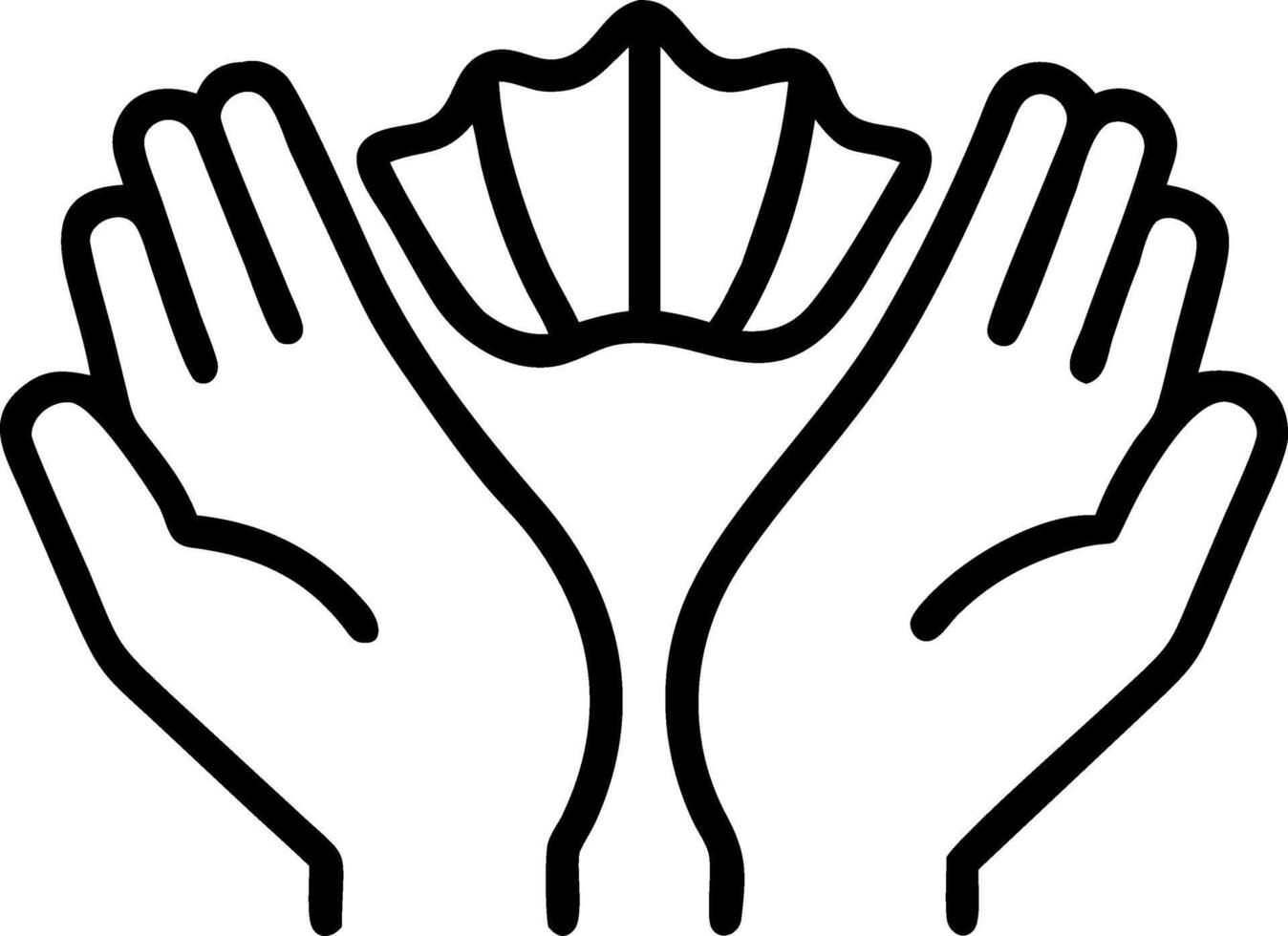 Close up of a persons hands holding a seashell with ocean background and copy space vector