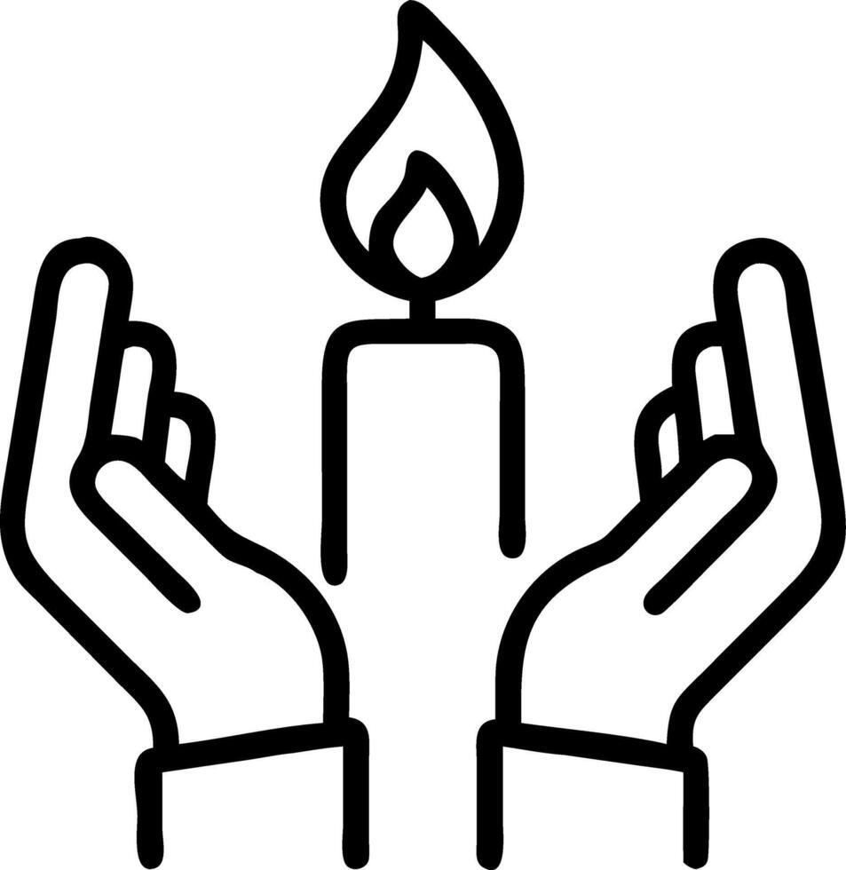 Close up of a person holding a candle during a vigil copy space below. vector