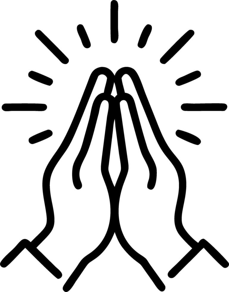 Close up of a person hands in prayer position with sun rays and copy space vector