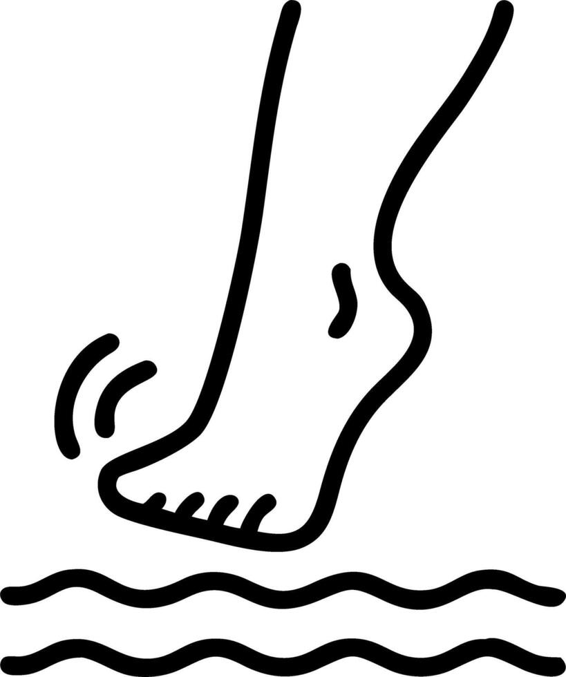 Close up of a person foot stepping into water with ripples and copy space vector