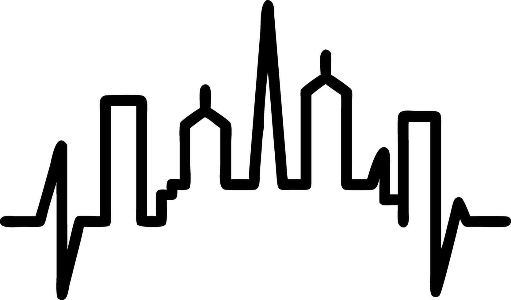 City skyline with heartbeat line overlay and copy space vector