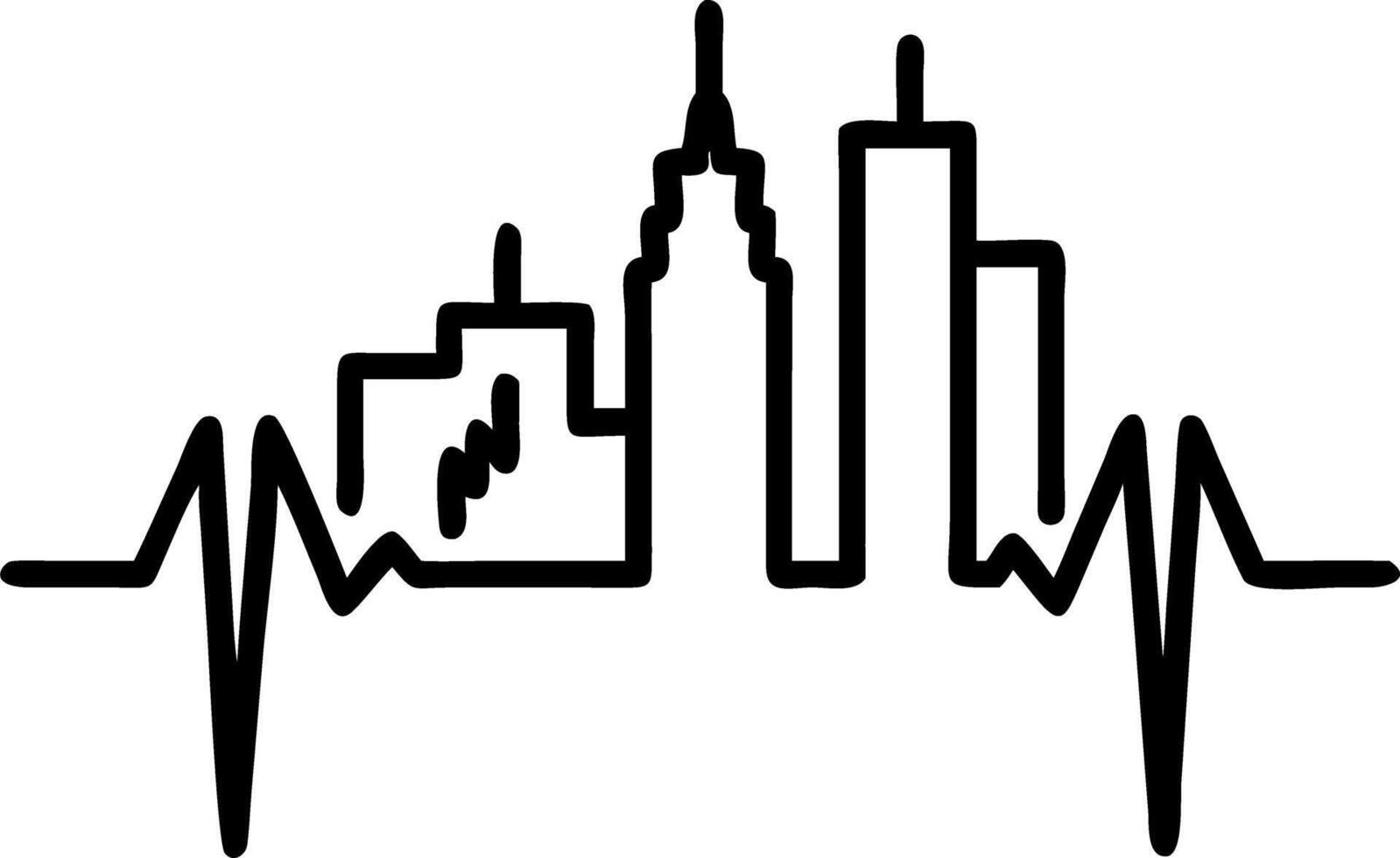 City skyline with digital heartbeat overlay and copy space vector