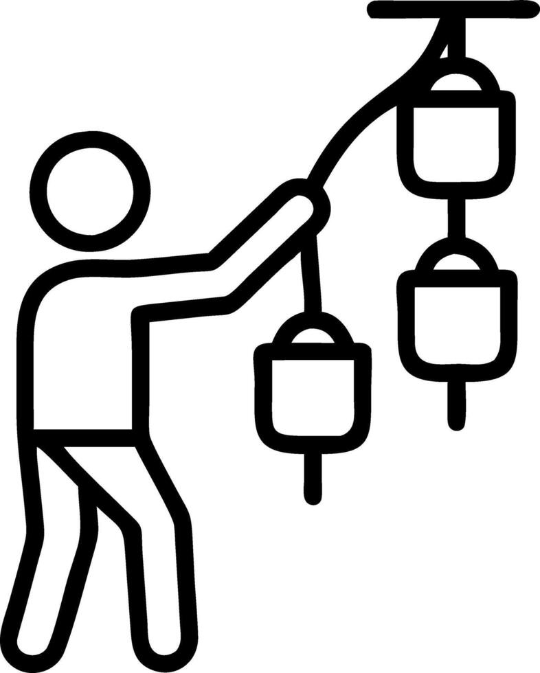 Candid shot of market vendor arranging red lanterns with space for text above. vector