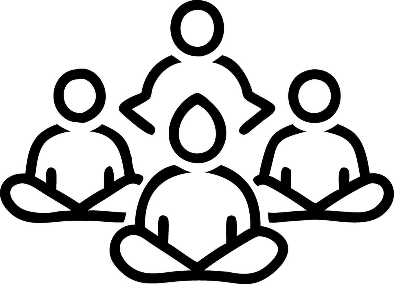 Candid image of group meditating by waterfall copy space on side. Set 2 vector