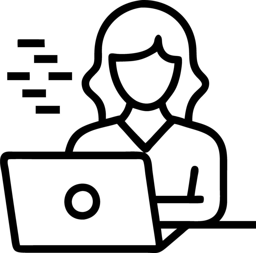 Businesswoman using AI powered laptop in plain office copy space vector