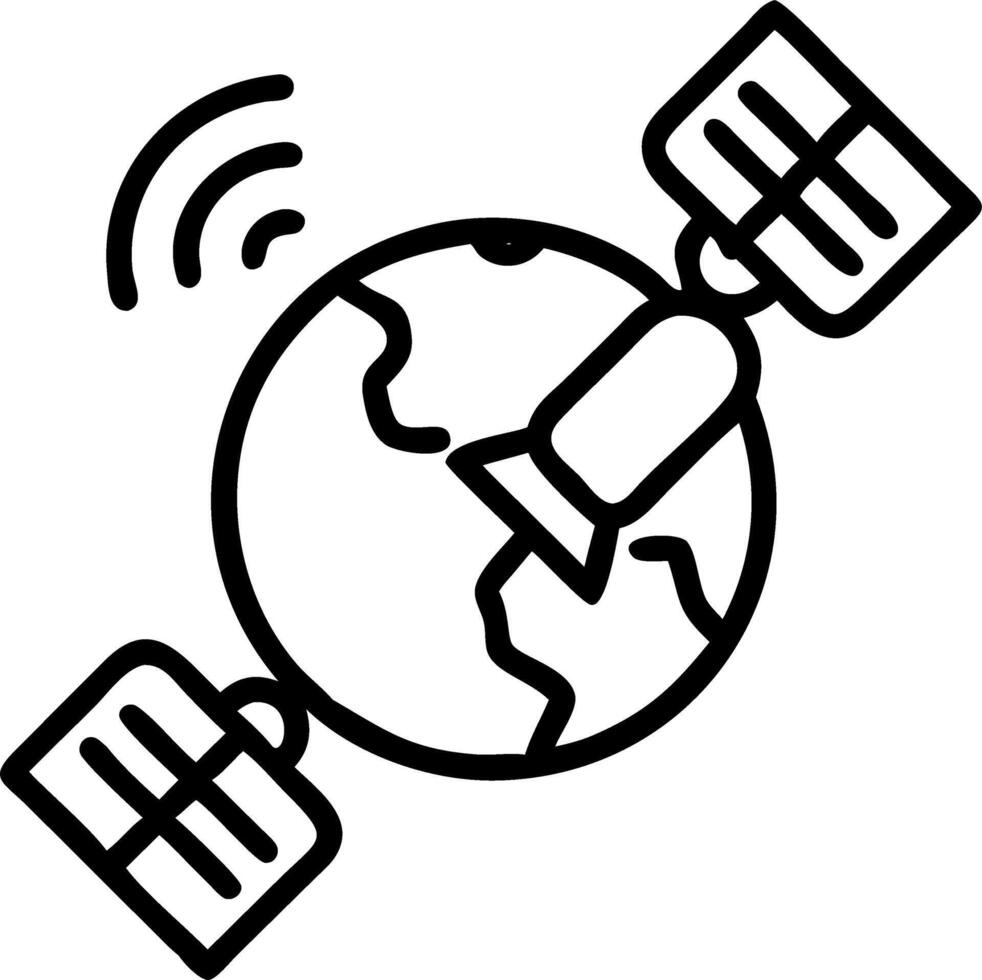 Satellite orbiting Earth emitting data streams over bokeh background vector