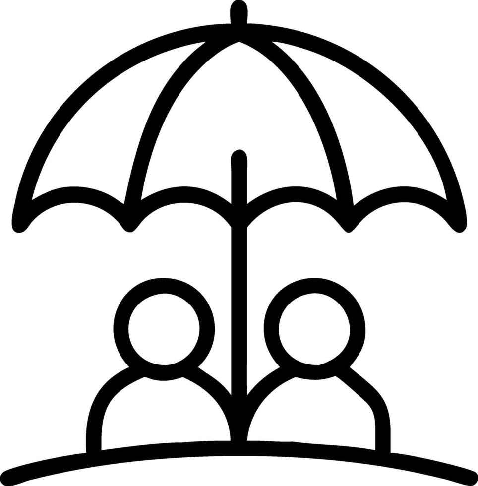 Plain Background with Family Standing Under a Beach Umbrella vector