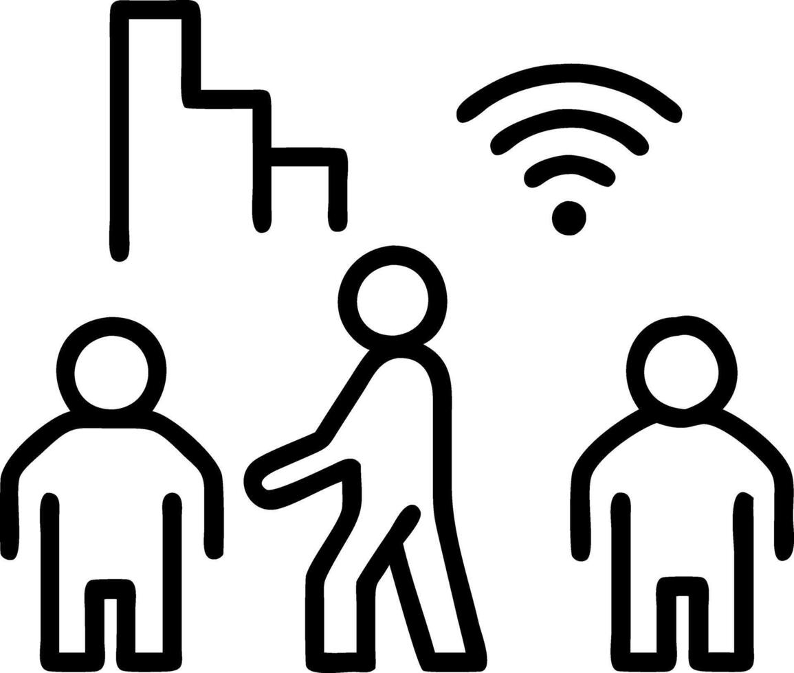 People interacting with holographic interfaces in a busy city street vector