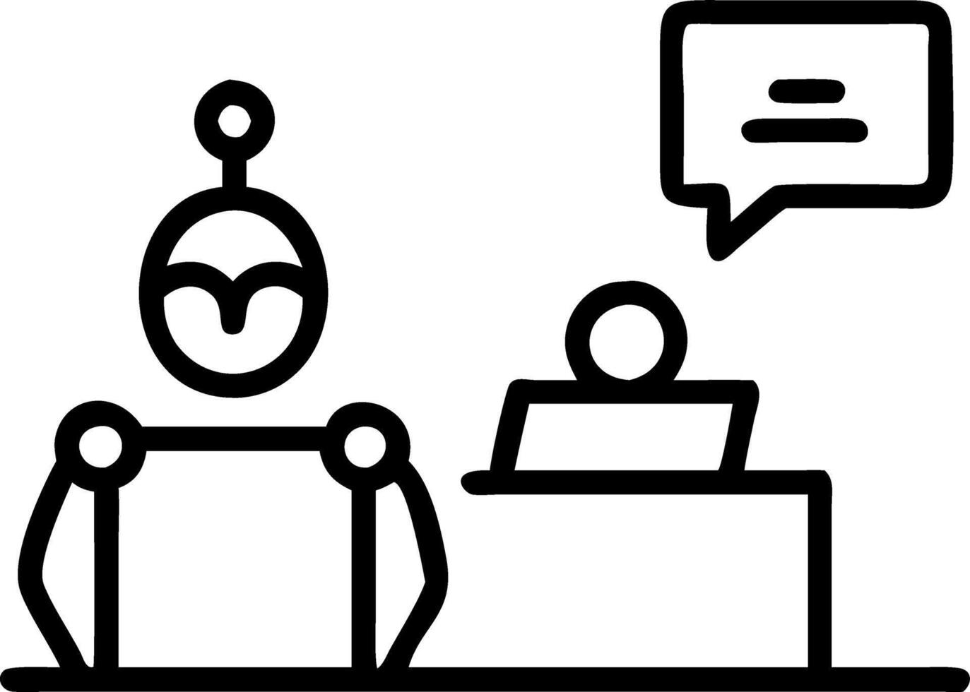 Patient interacting with robotic assistant in clinic reception vector