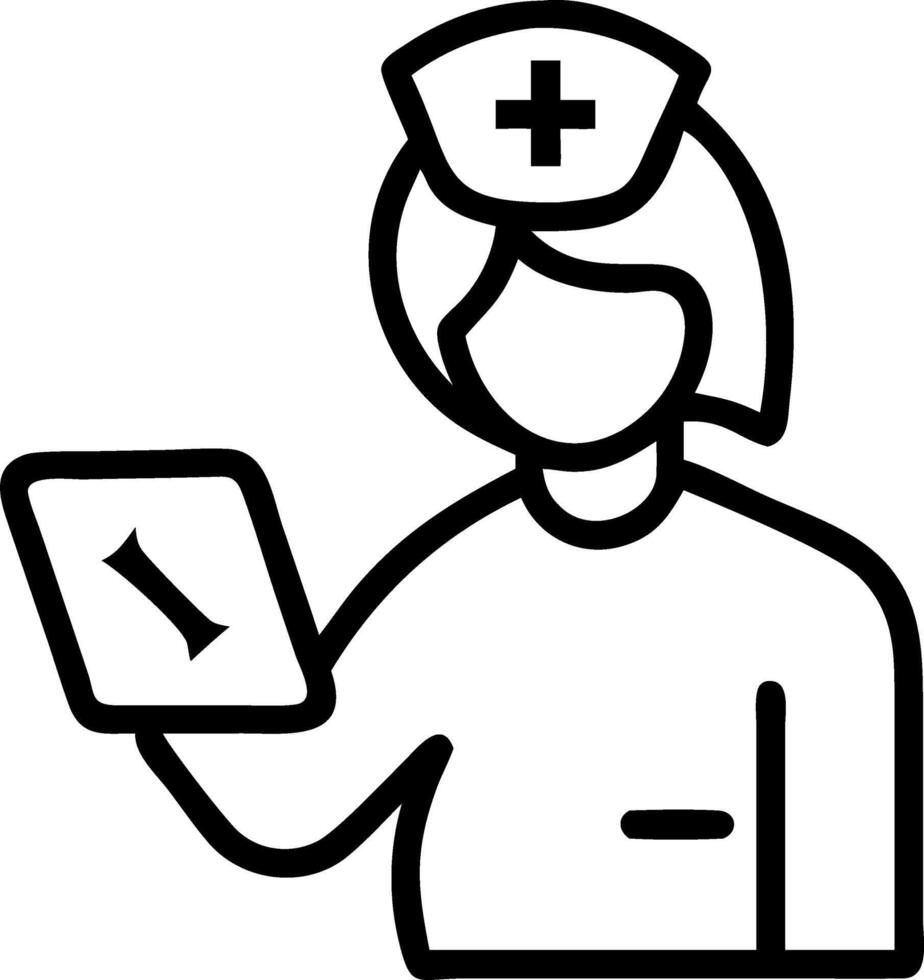 Nurse updating patient records on a digital tablet vector