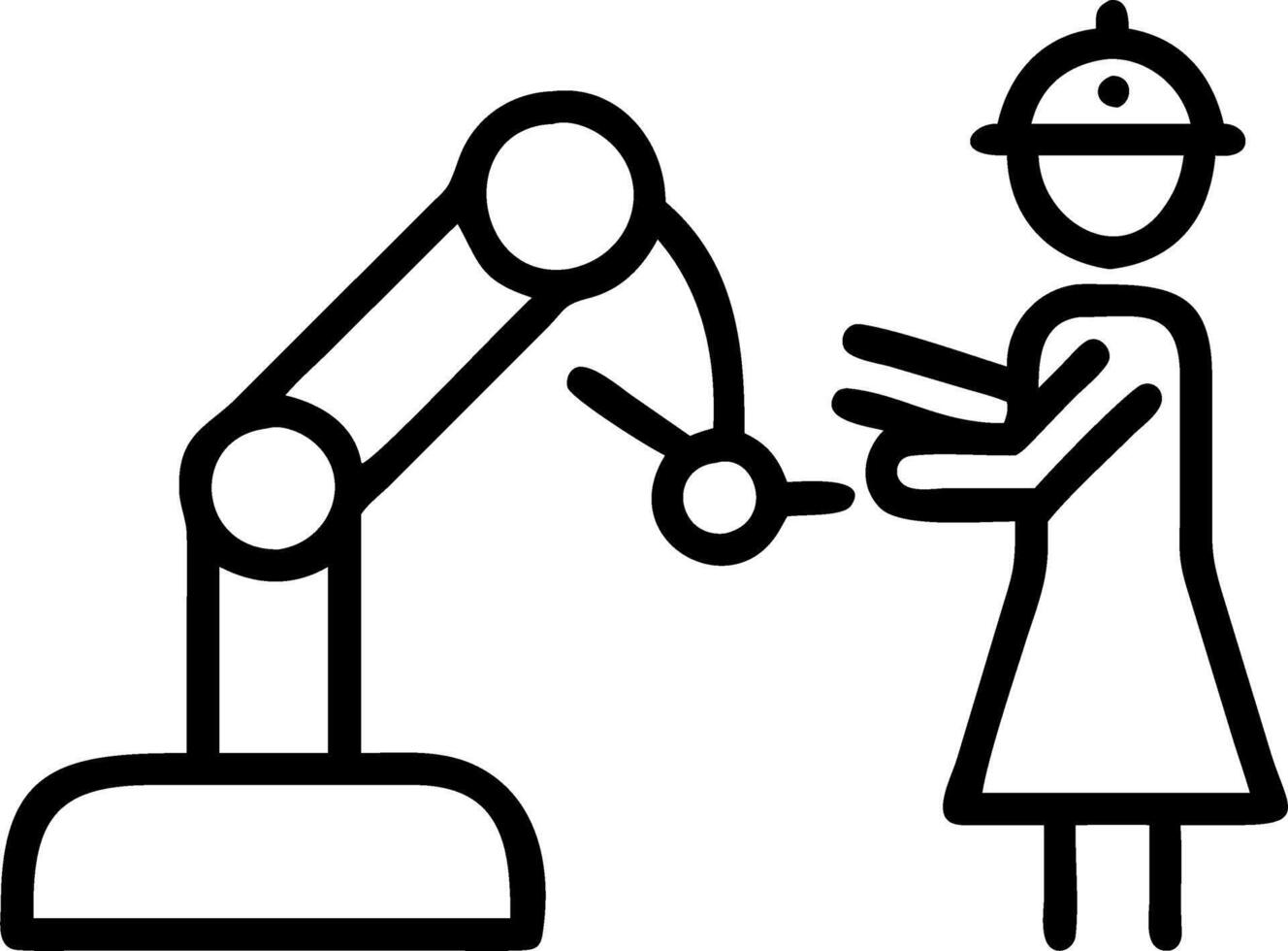 Nurse interacting with medical robot in hospital corridor vector