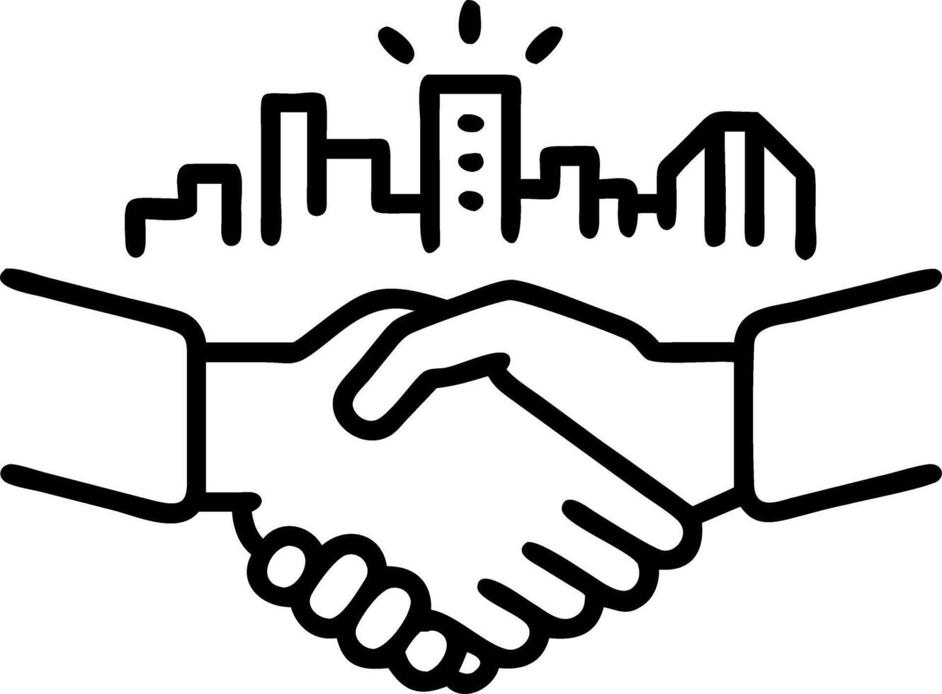 Macro shot of a handshake with holographic cityscape overlay vector