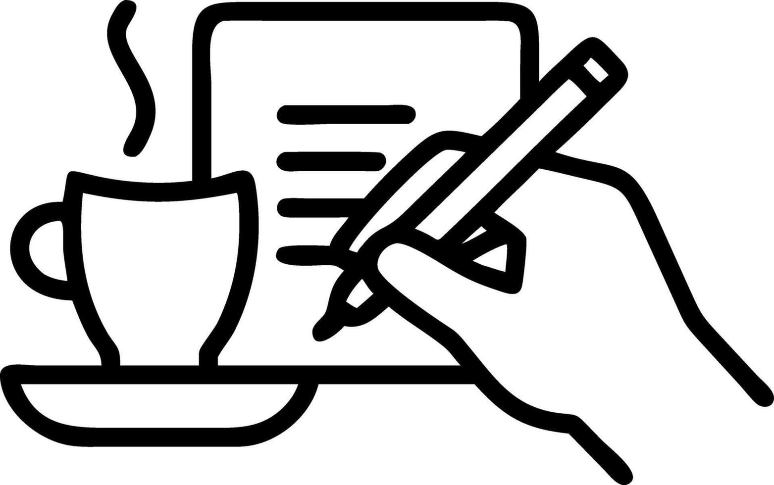 Macro of Hands Writing in a Notebook with Coffee Nearby vector