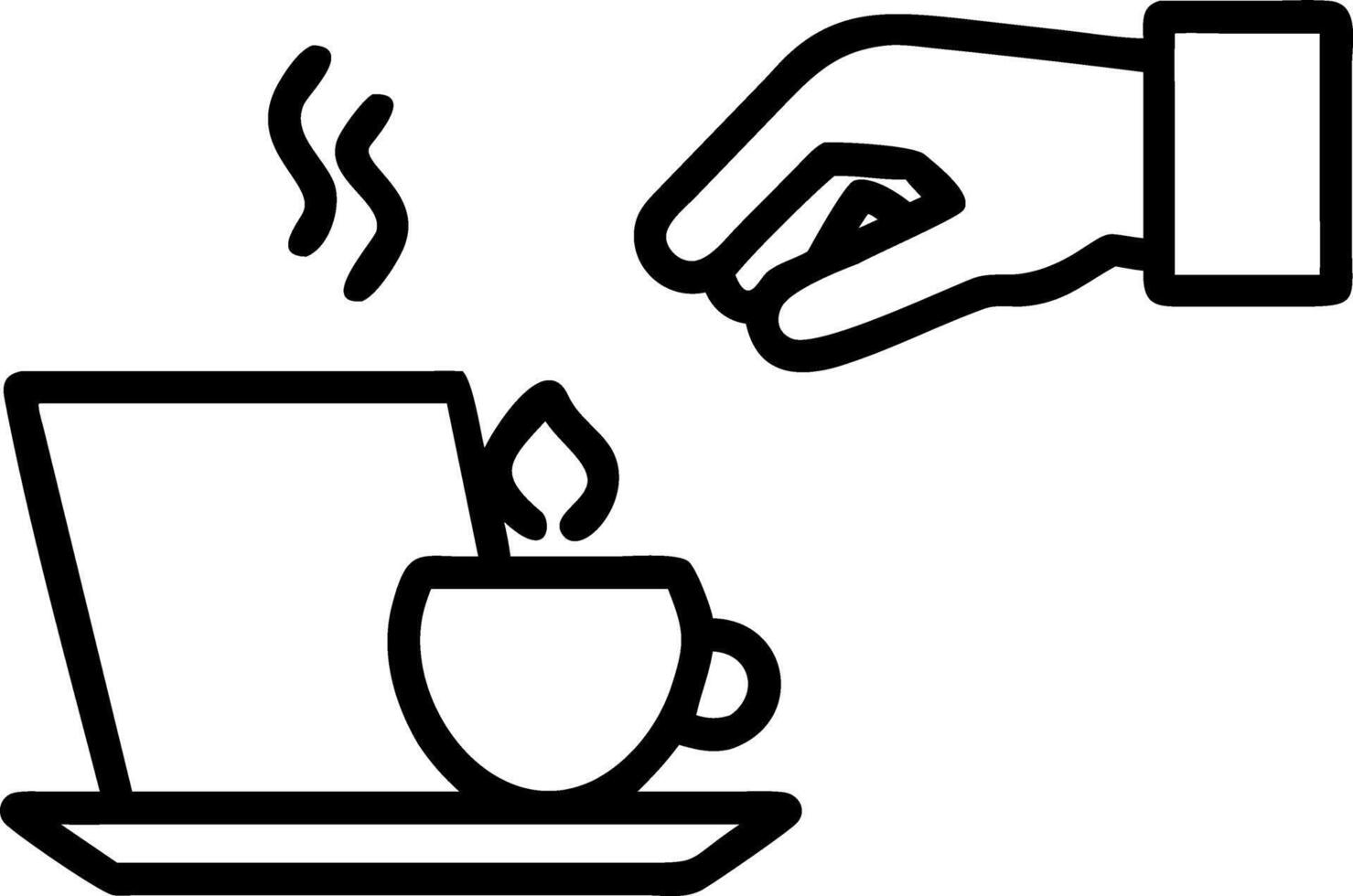 Macro of Hands Pouring Coffee into a Mug Next to Laptop vector