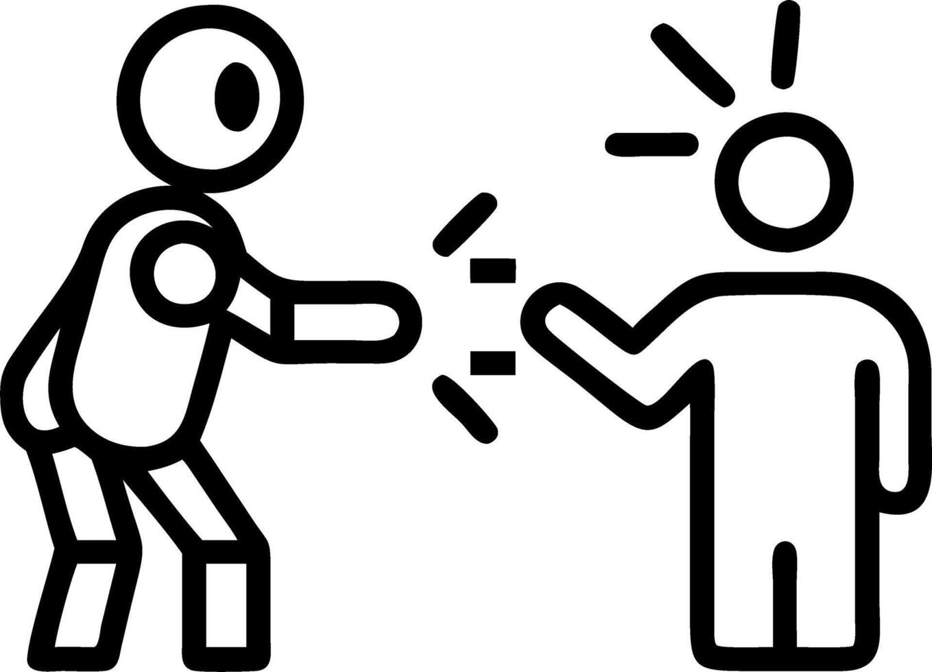 Glossy image of human and robot connected by light beams vector