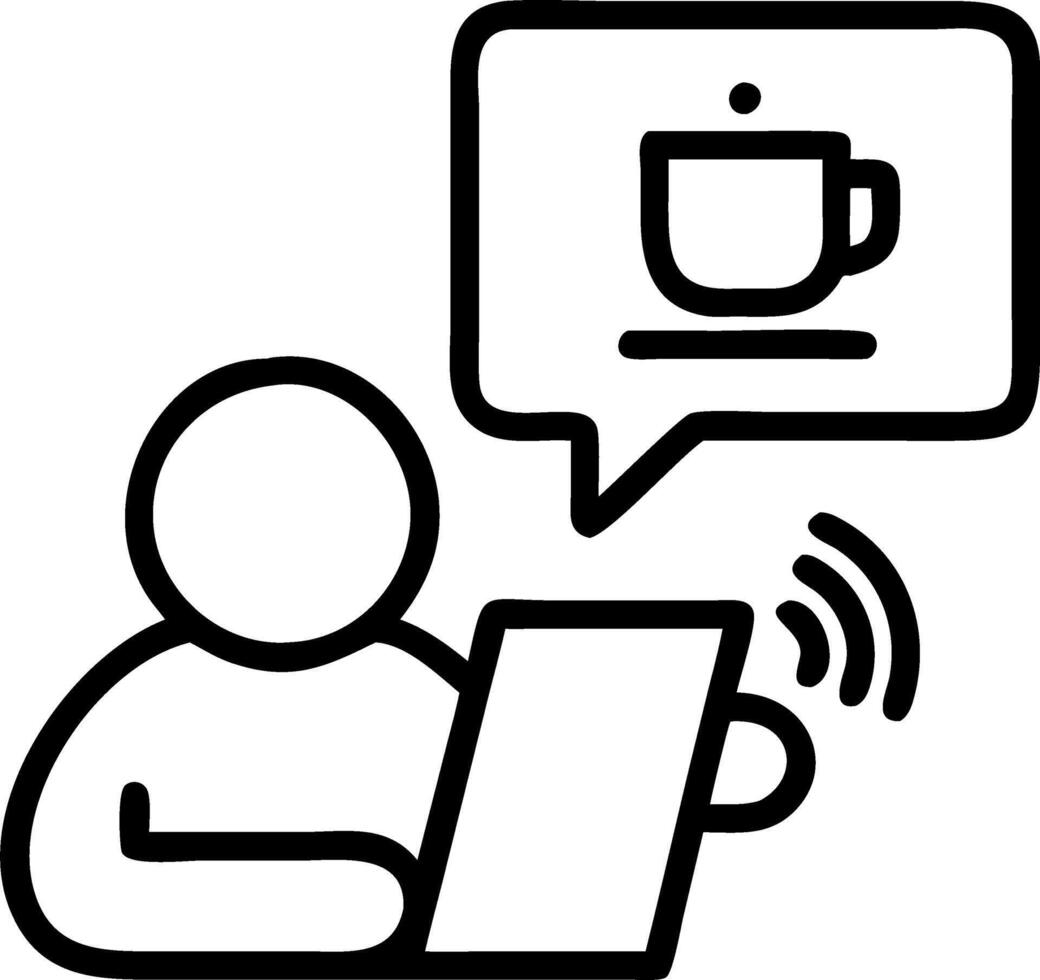 Customer chatting with AI support on tablet in cafe vector