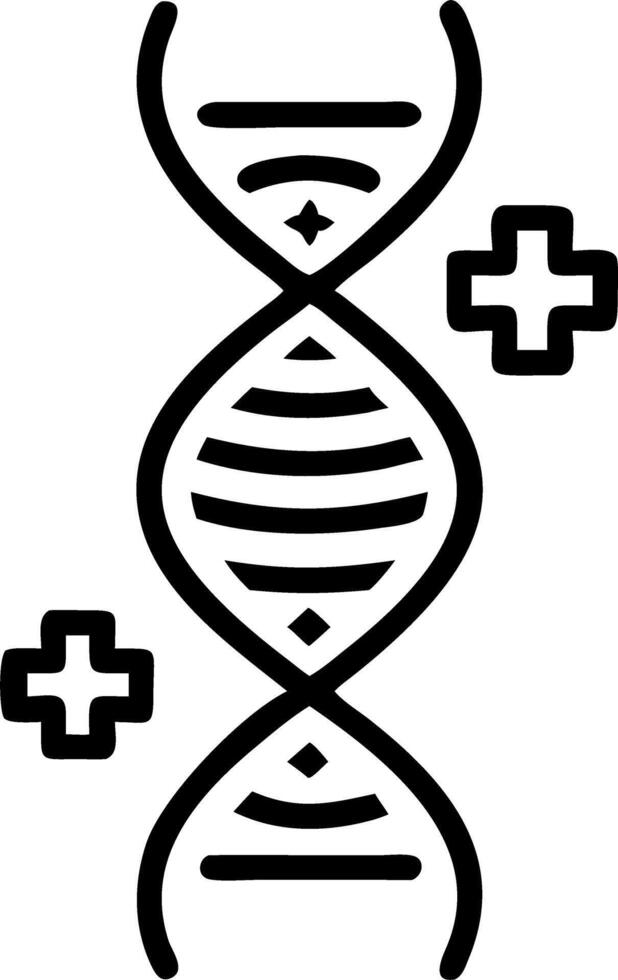 Close up of robotic DNA helix with medical symbols vector