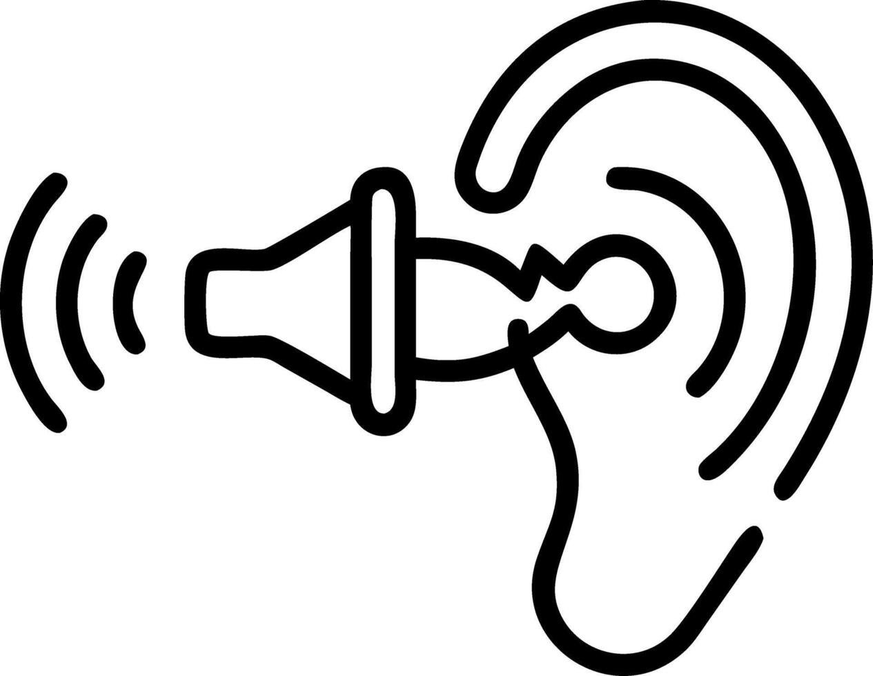 Close up of robotic ear implant with sound waves vector