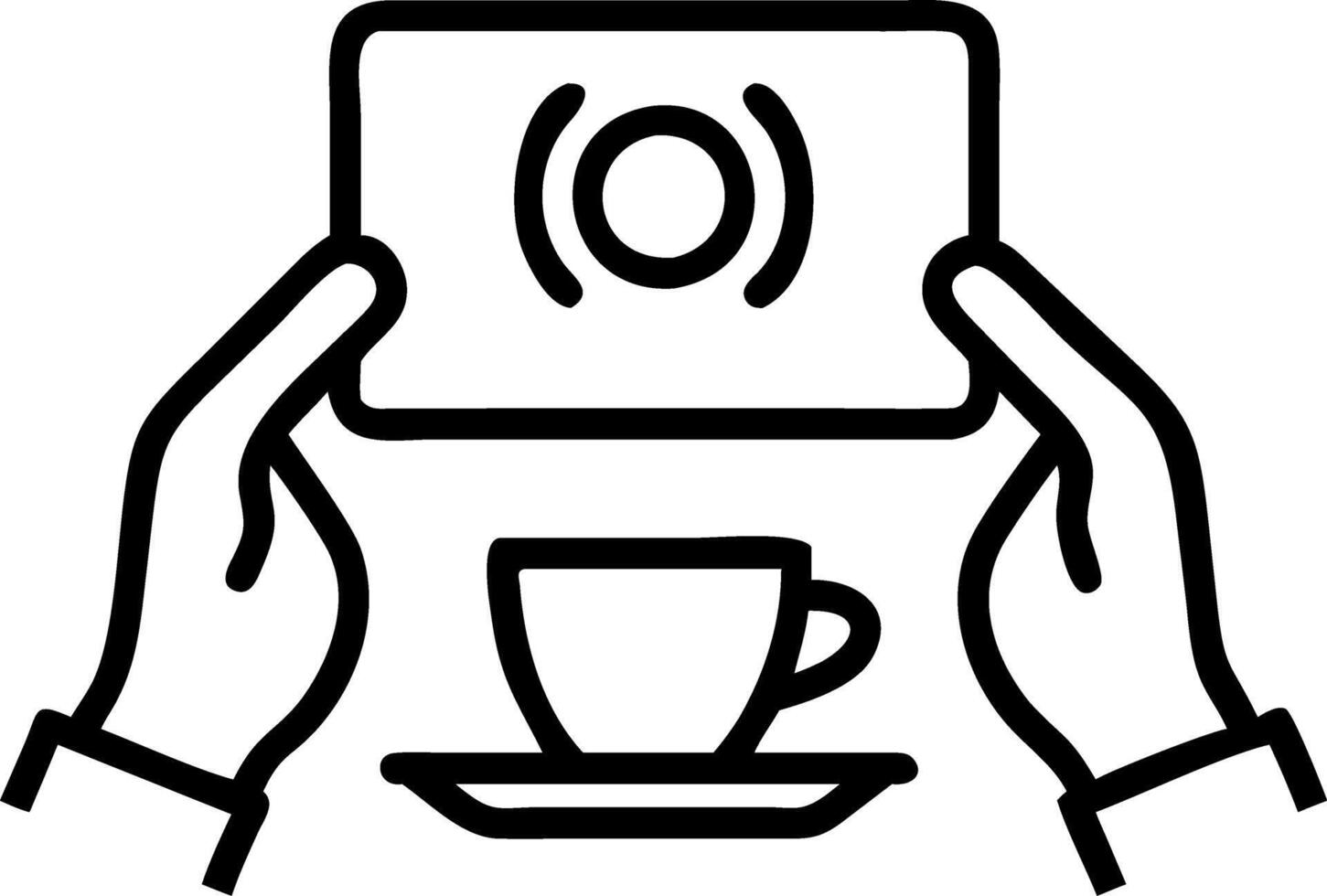 Clos e Up of Hands Holding Coffee Cup with Laptop in Background vector