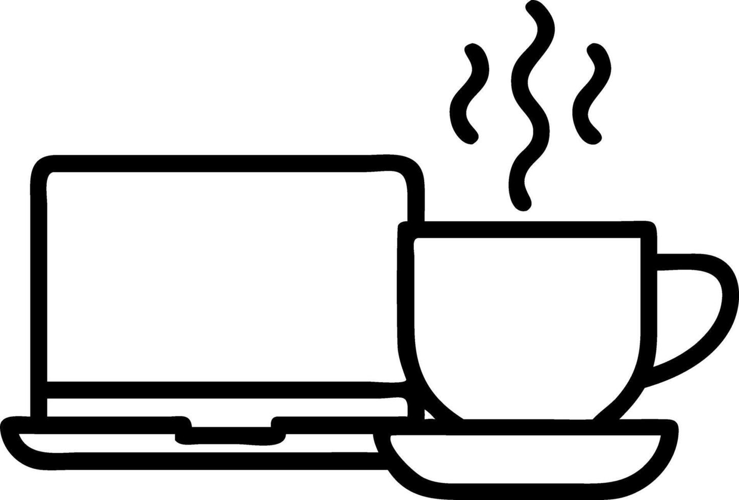 Close Up of Coffee Steam Rising Next to Laptop in a Cafe vector
