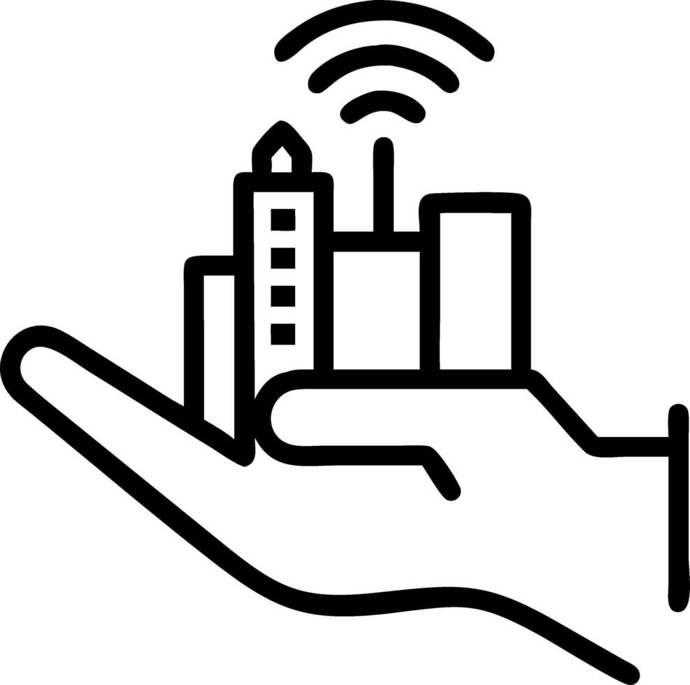 Close up of a human hand interacting with a virtual city hologram vector