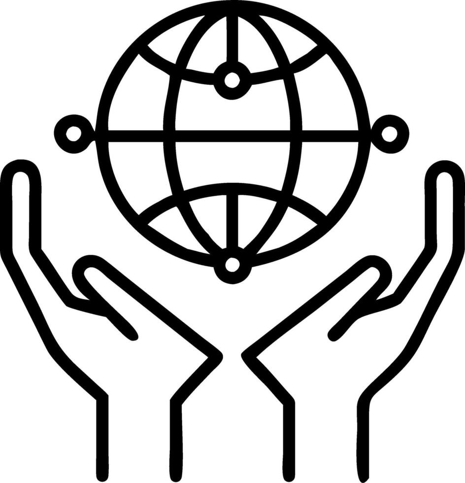 Close up of a globe held in hands with network lines connecting cities vector