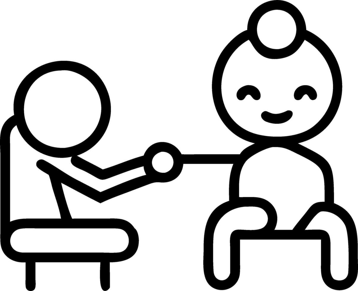 Child interacting with therapy robot in pediatric ward vector