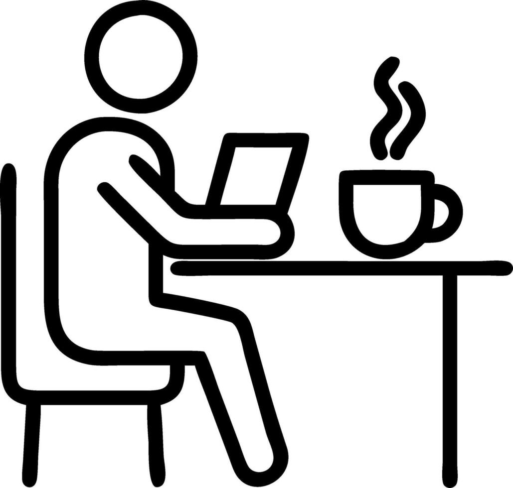 Candid Solo Study Session with Coffee in a Modern Cafe vector