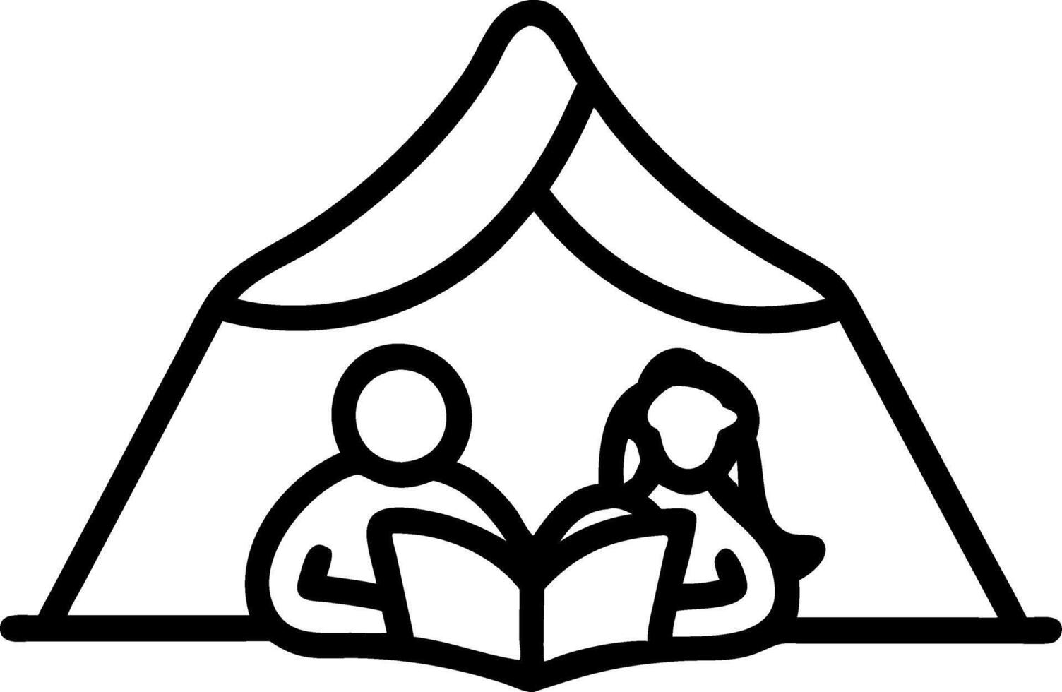Candid Parents Reading to Child Under a Beach Towel Tent vector