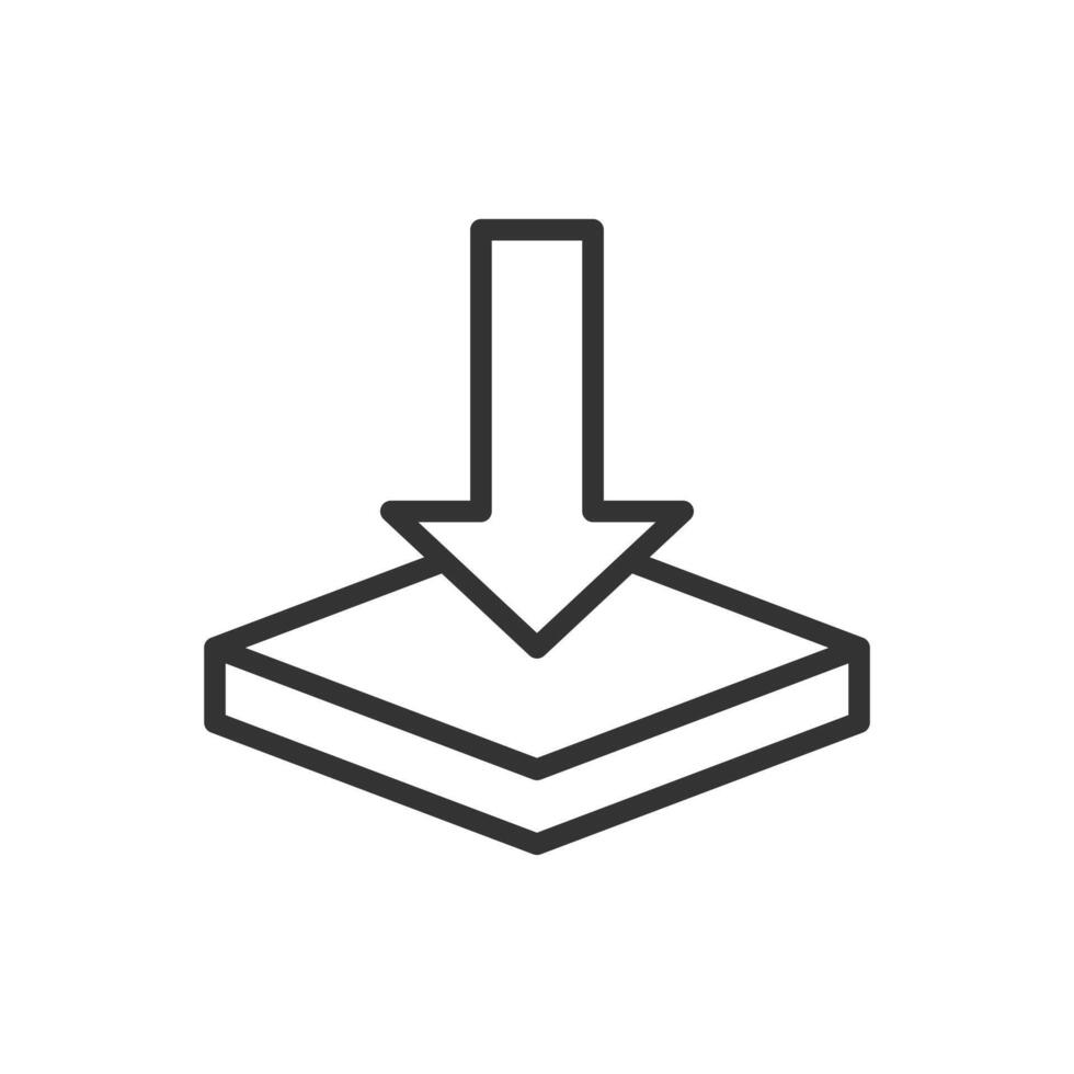 A black and white image of a box with an arrow pointing down vector
