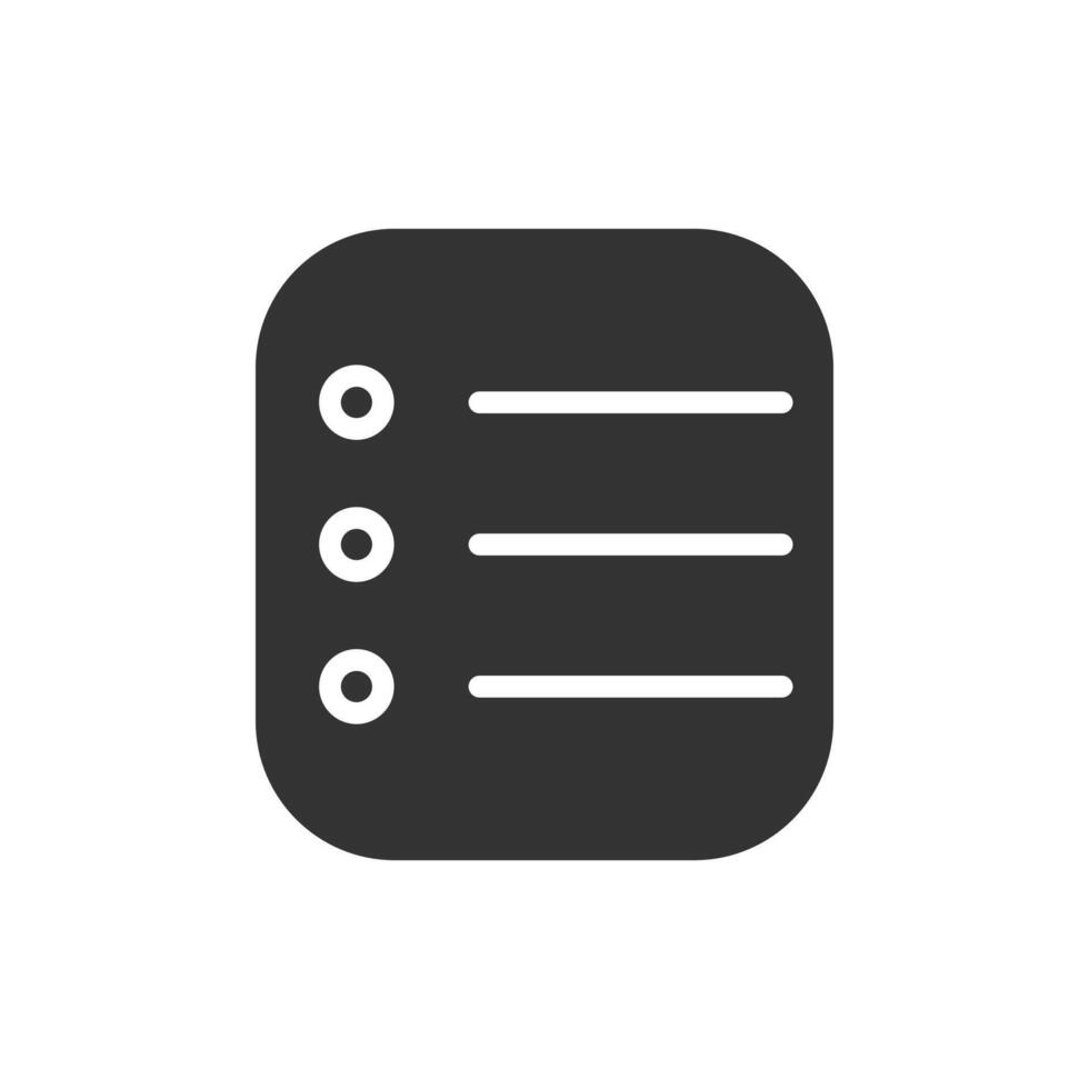 A black and white icon of a check list vector
