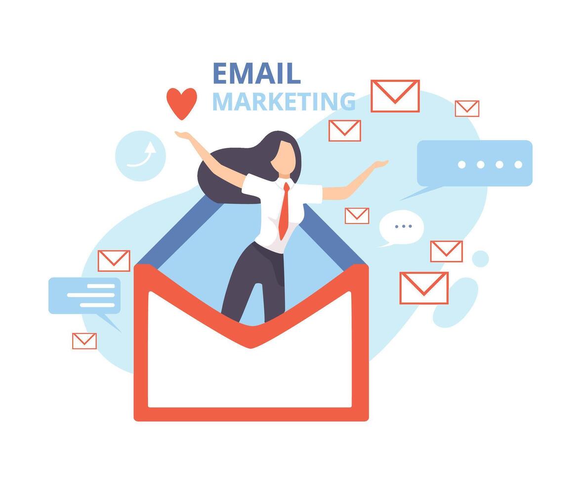 Email Marketing, Advertising Campaign, Contern eaching Target Audience with Emails Flat Illustration vector