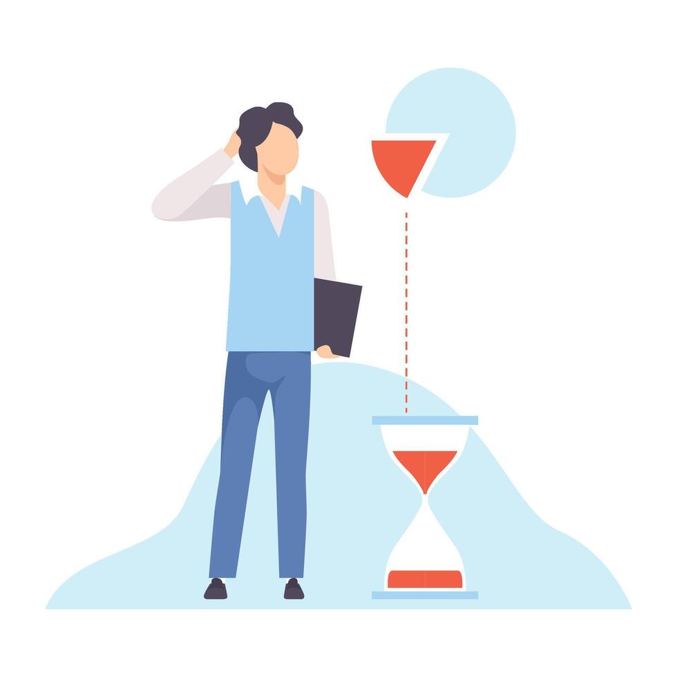 Businessman with Hourglass, Office Worker Planning His Working Time, Organization and Control of Working Time, Efficient Time Management Business Concept Flat Illustration vector