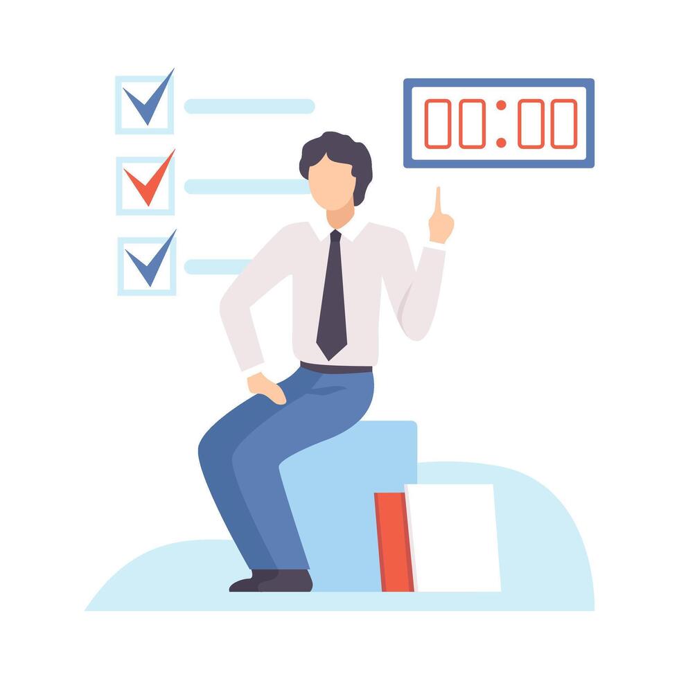 Businessman Planning, Organizing and Controlling Working Time, Efficient Time Management Business Concept Flat Illustration vector
