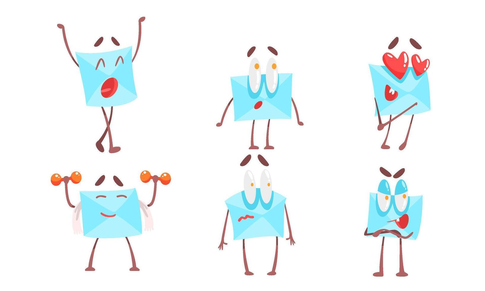 Paper Envelopes Cartoon Characters Set, Funny Letter with Various Emotions Illustration vector