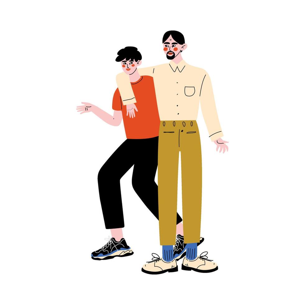 Father and His Adult Son, Dad Hugging His Son, Happy Family Concept Illustration vector