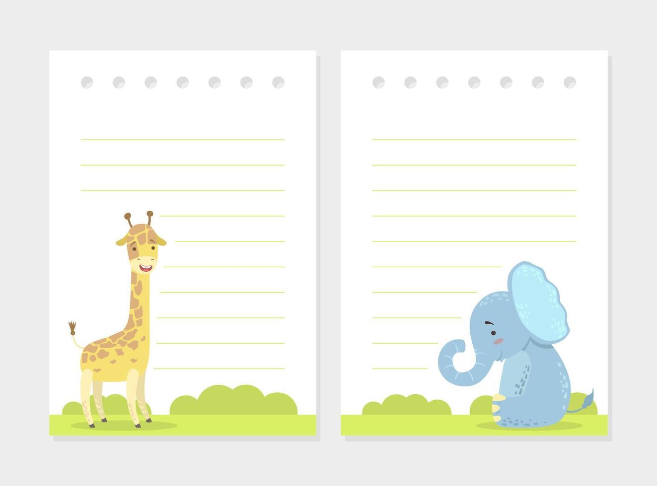 Set of Lined Cards, Notes, Tags, Stickers or Labels with Cute Hedgehog and Fox Animals Illustration vector