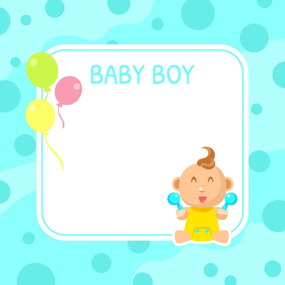 Baby Boy Shower Invintation Template, Cute Blue Arrival Card with Place for Text Illustration vector