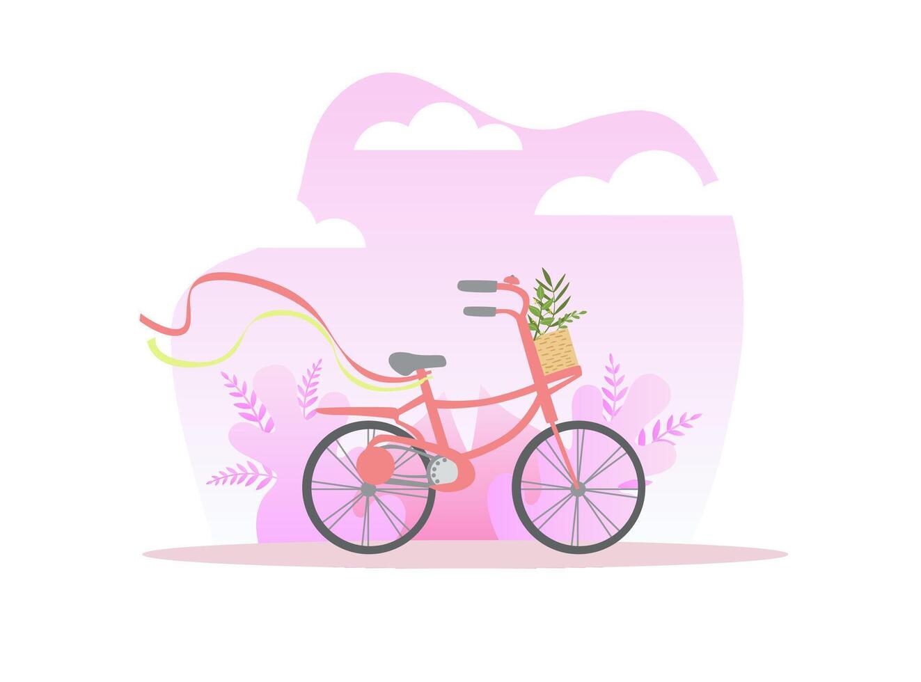 Bicycle with Basket of Flowers on Spring or Summer Background Illustration vector