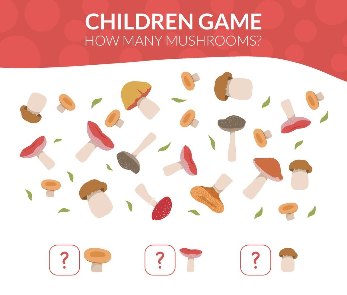 How Many Mushrooms, Educational Counting Game for Kids Illustration vector