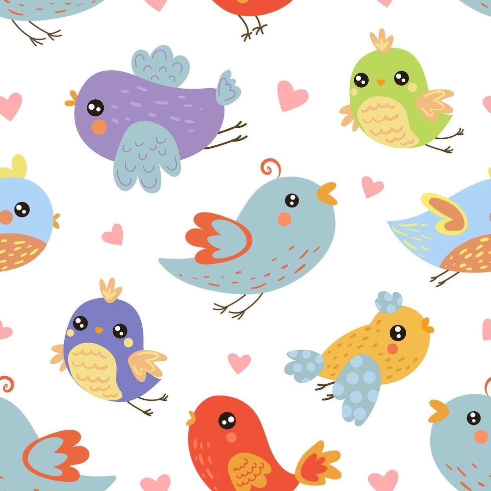 Cute Colorful Birds Seamless Pattern, Design Element Can Be Used for Textile, Wallpaper, Packaging Illustration vector