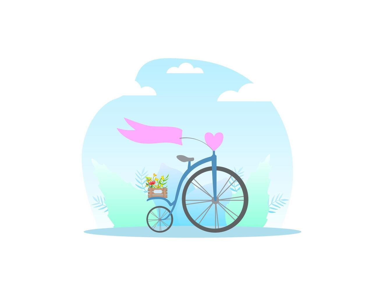 Retro Bicycle with Wooden Crate of Flowers on Spring or Summer Background Illustration vector