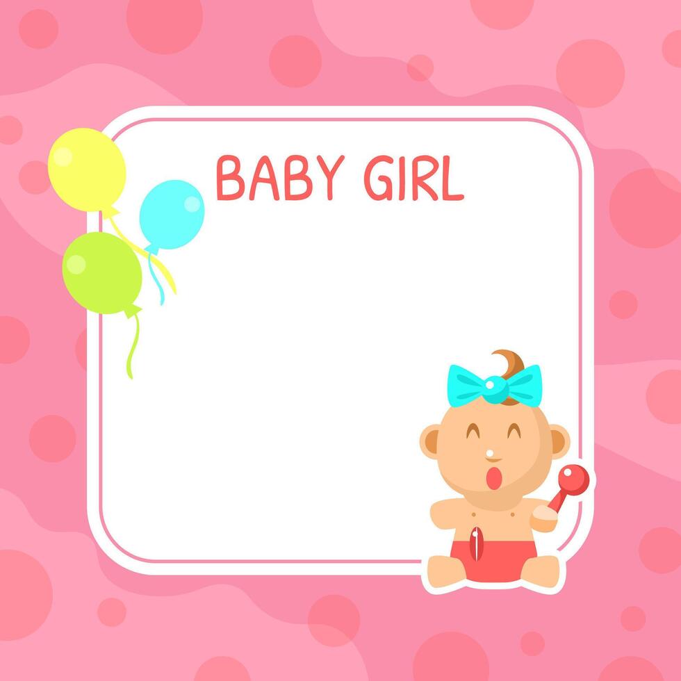 Baby Girl Shower Invintation Template, Cute Arrival Card with Place for Text Illustration vector