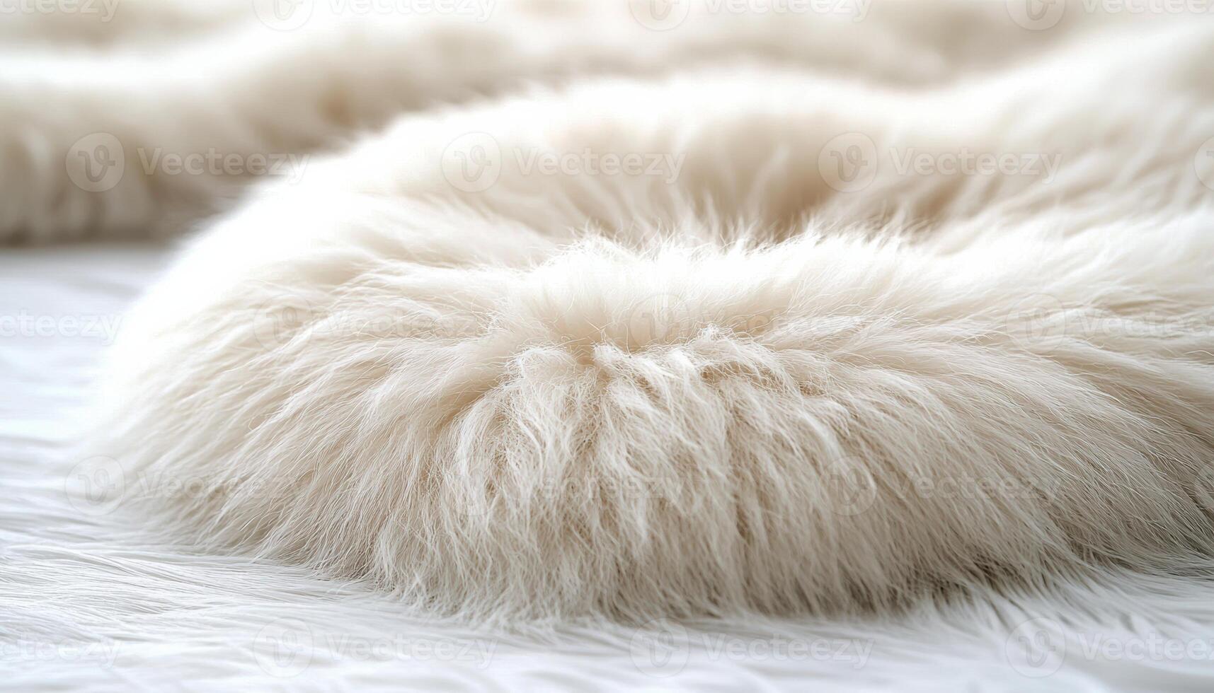 Close-up of soft white fur texture with fluffy fibers for background and design photo