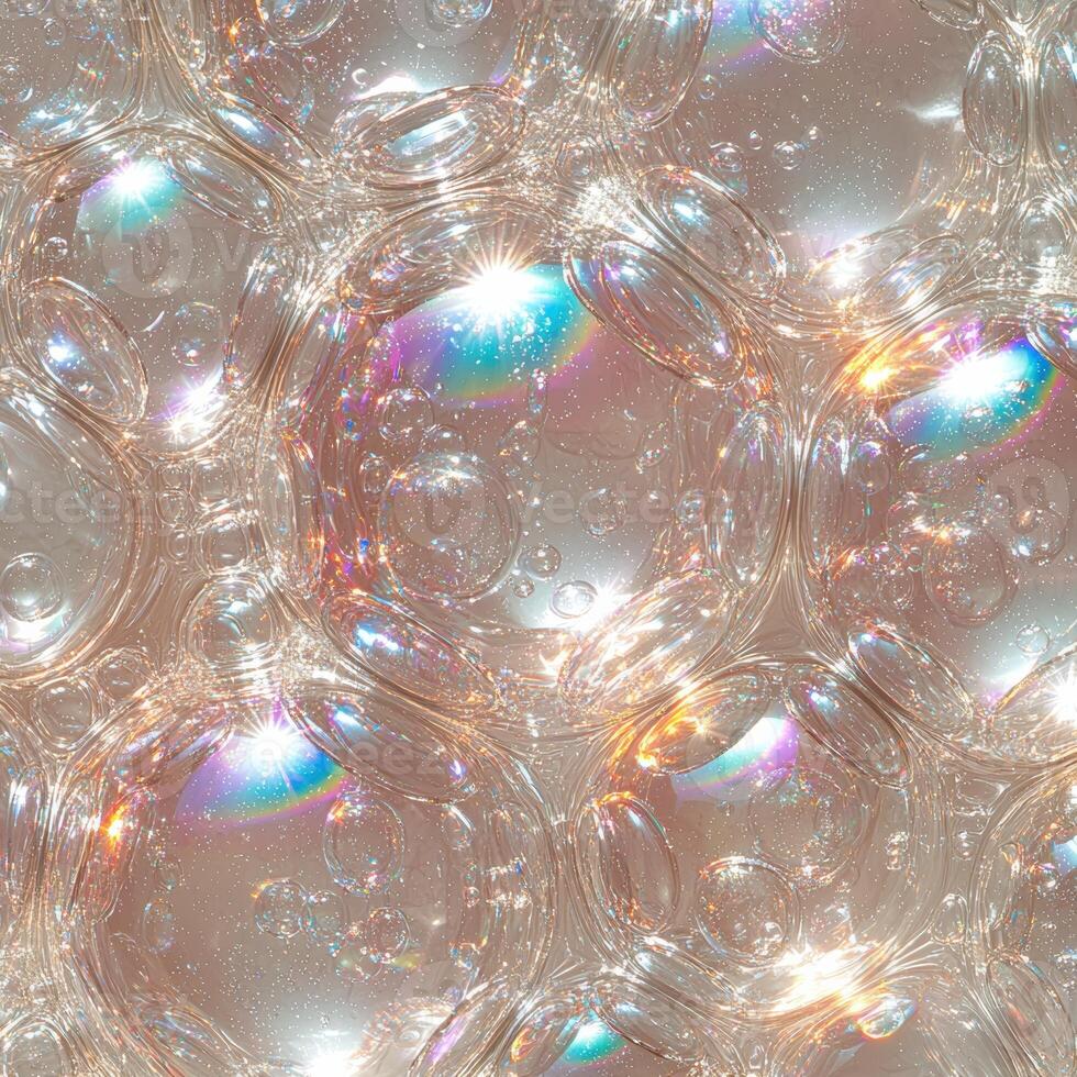 Iridescent soap bubbles with vivid reflections and playful light effects photo